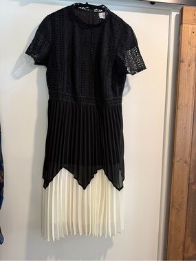 bohme Black and Ivory High-Low Lace Pleat Dress